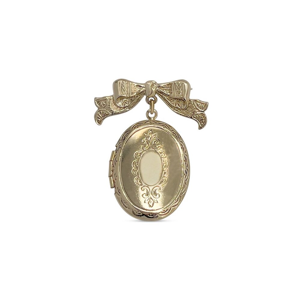 Gold tone ribbon locket Brooch Pin